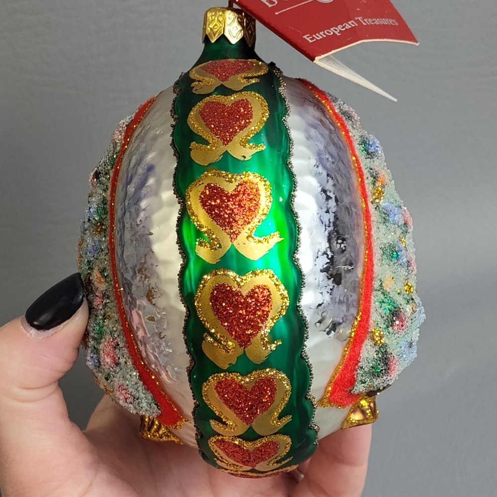 Bombay European Treasures Hand Blown Glass Frosted Christmas Tree Ornament NWT - Picture 4 of 12